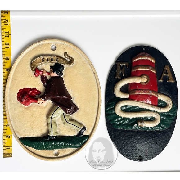 Firefighter Decor 2pc Set Fire Association Mark Plaques Home Decor Vintage - Picture 2 of 11